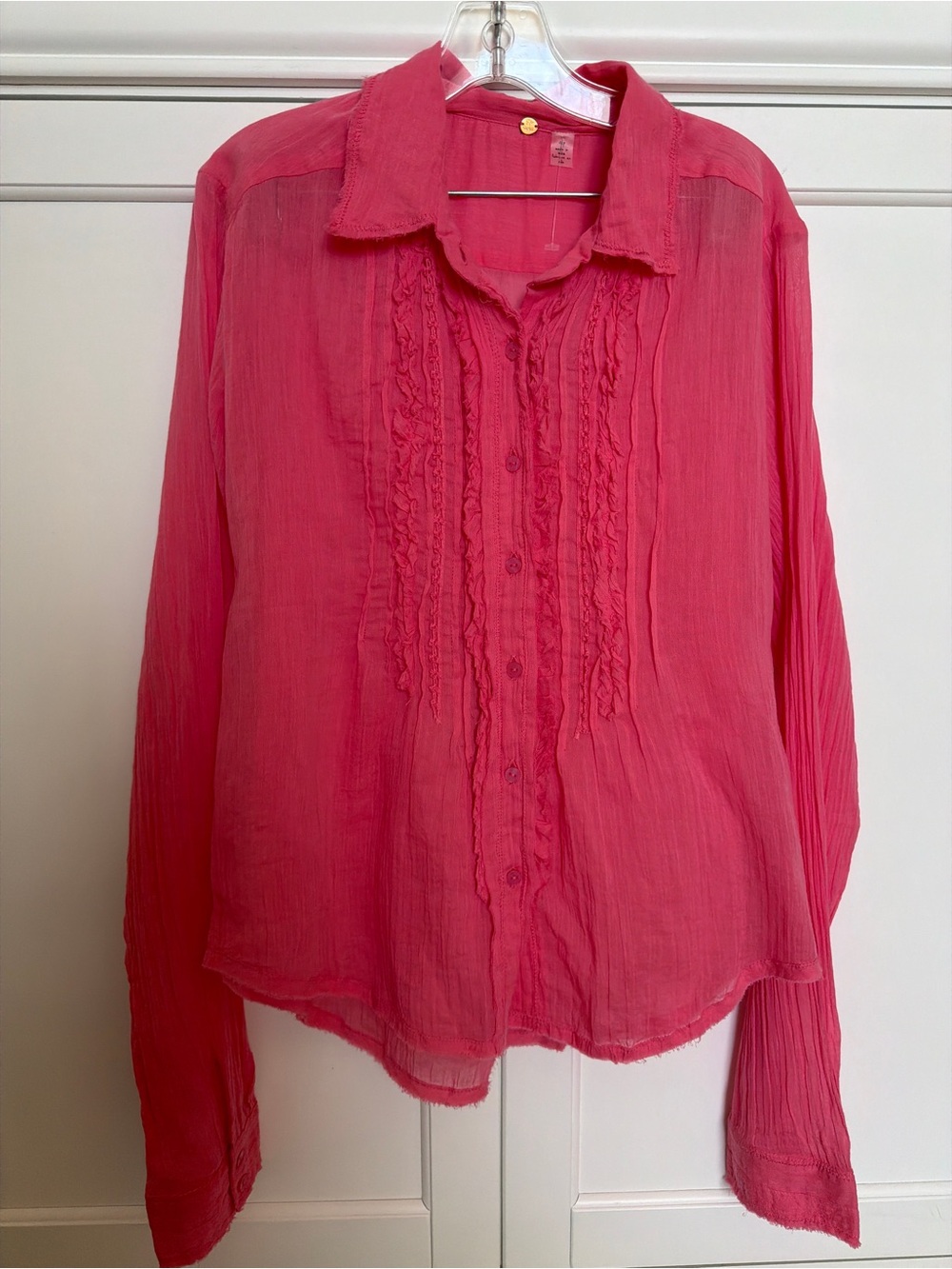 Free People One- Ruffled Button-Front Pink Blouse for Women- NWT S